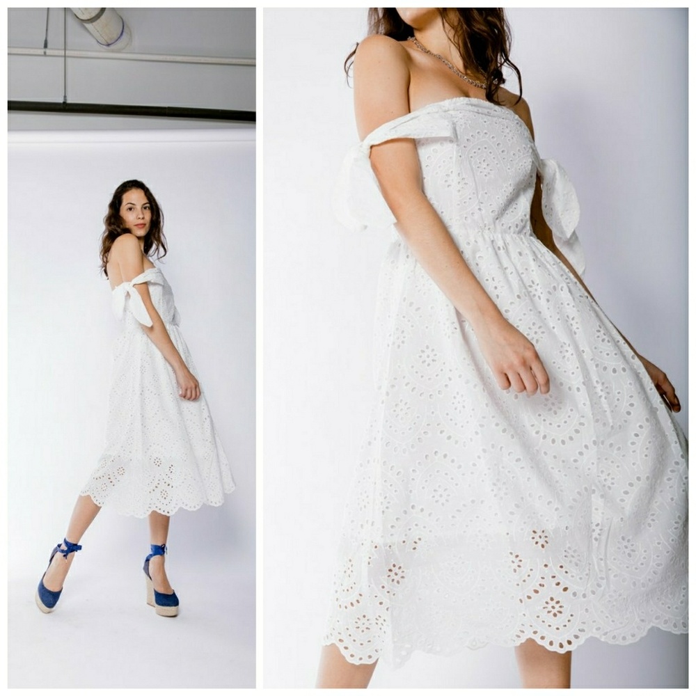 NWT, J.O.A. White Eyelet Off The Shoulder Dress - Picture 3 of 3